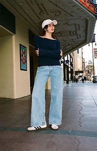 John Galt Navy Lettuce Edge Long Sleeve Top