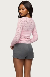 Edikted Rosette Bandeau Sheer Lace Top