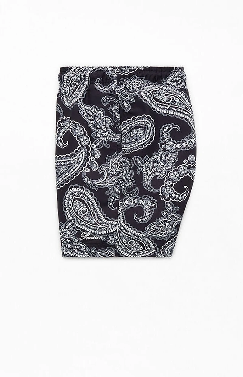 Pacsun Black Paisley AOP 4.5" Swim Trunks