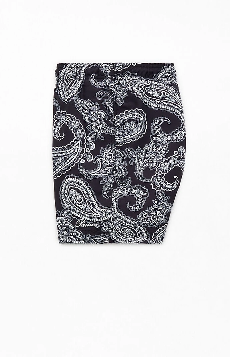 Pacsun Black Paisley AOP 4.5" Swim Trunks