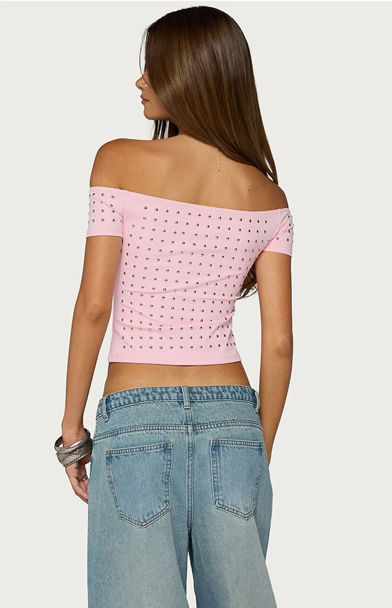Edikted Mack Studded Off Shoulder Top