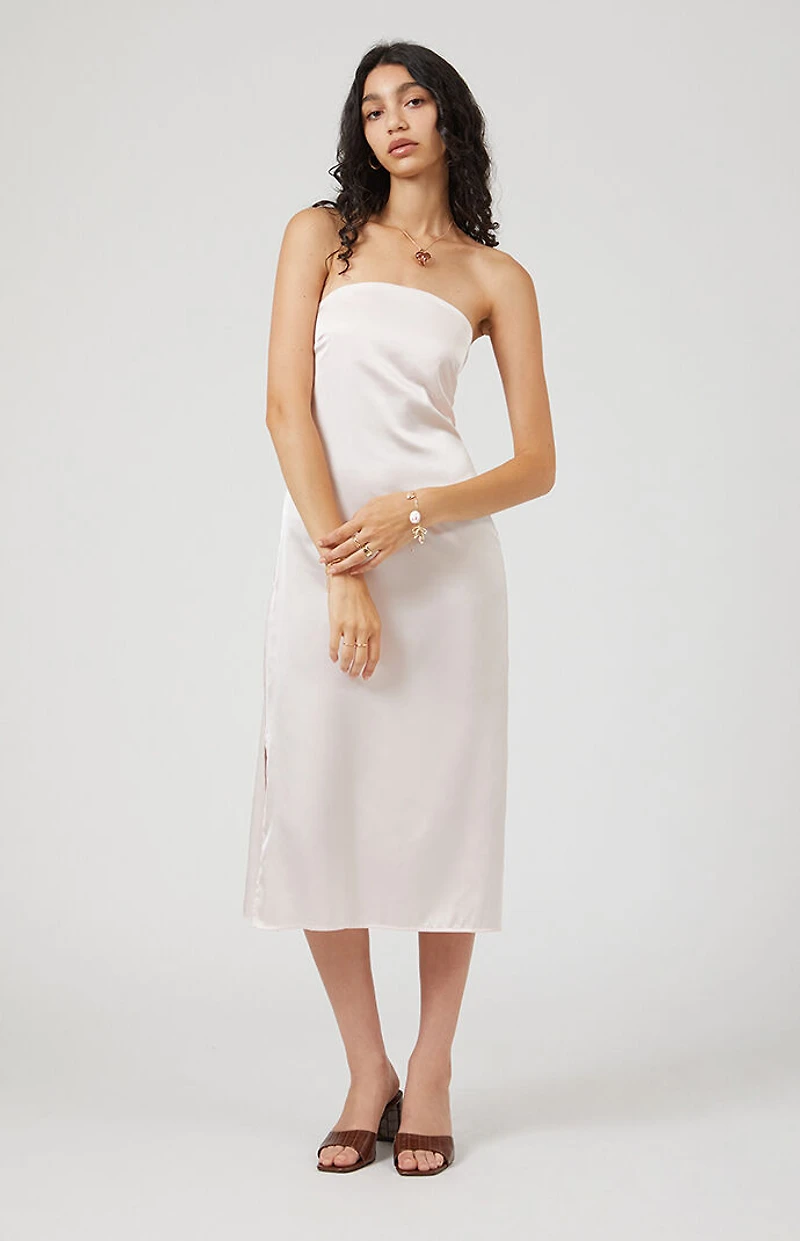 Beverly and Beck Strapless Satin Midi Dress
