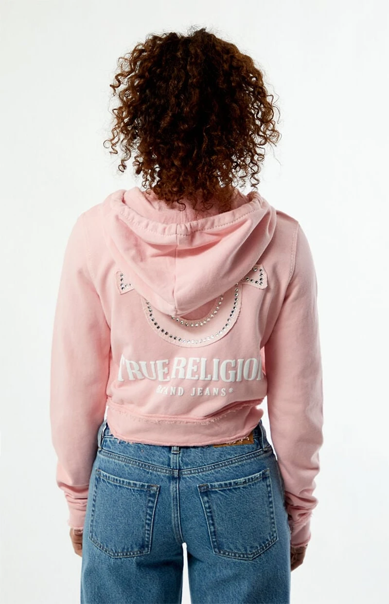 True Religion Raw Edge Big T Shrunken Zip Up Hoodie