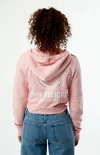 True Religion Raw Edge Big T Shrunken Zip Up Hoodie