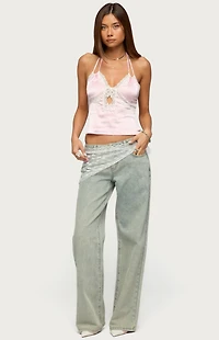 Edikted Cove Lacey Cutout Satin Top