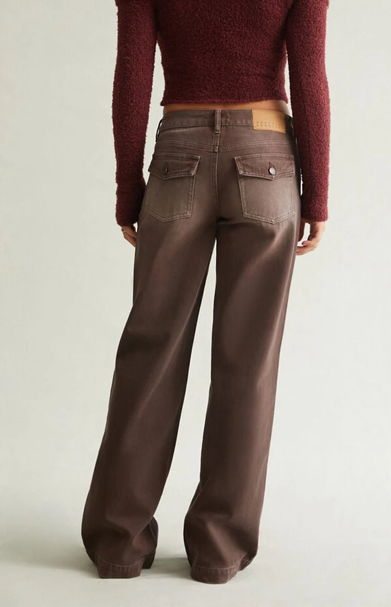 Pacsun Casey Low Rise Baggy Jeans Button Pocket Brown