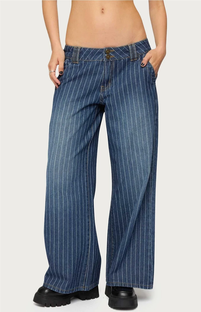 Edikted Petite Cory Striped Low Rise Jeans