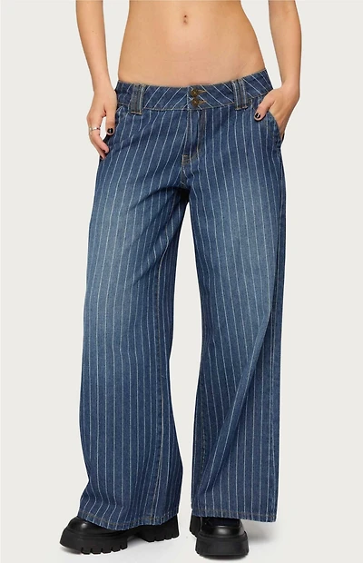 Edikted Petite Cory Striped Low Rise Jeans