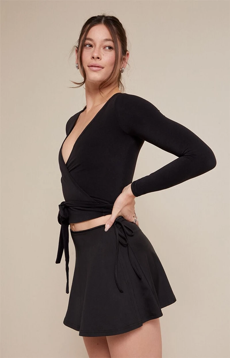 PAC 1980 WHISPER Active Black Leila Wrap Mini Skort