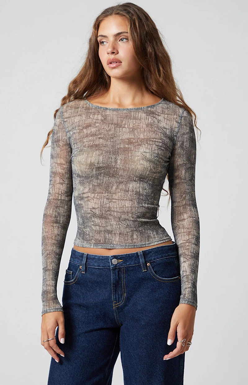 Third Charm Oakley Mesh Textured Long Sleeve Top