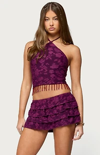 Edikted Keyla Bead Fringed Textured Halter Top