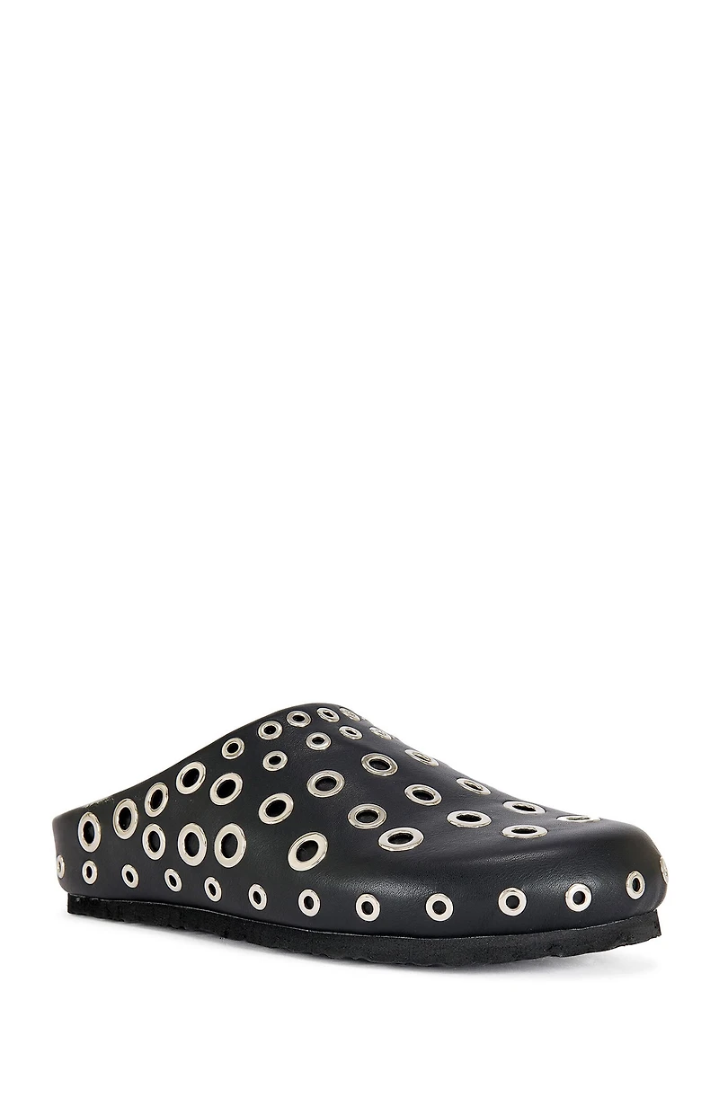 AZALEA WANG Women's Black Marsha Grommet Flat Mules