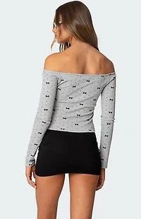 Edikted Ryna Bows and Dots Off Shoulder Top