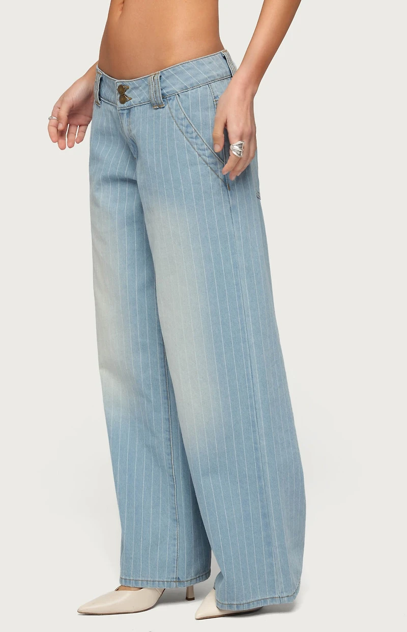 Edikted Petite Cory Striped Low Rise Baggy Jeans