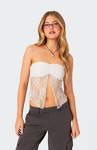 Edikted Twilight Sheer Lace Split Front Top