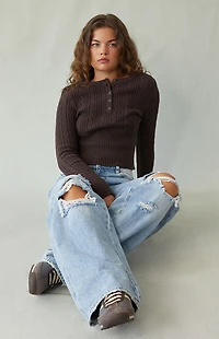 Pacsun Casey Low Rise Baggy Jeans Ripped Knees Medium Indigo