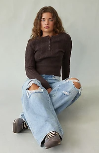 Pacsun Casey Low Rise Baggy Jeans Ripped Knees Medium Indigo