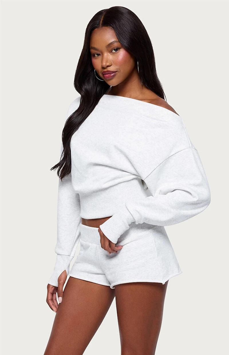 Edikted Hennie Off-The-Shoulder Fleece Sweatshirt