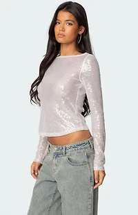 Edikted Sheer Sequin Boat Neck Top