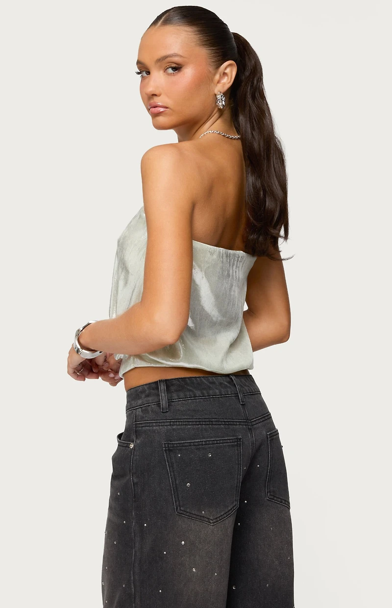 Edikted Leira Silky Sparkly Strapless Top