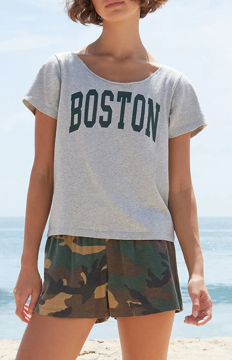 John Galt Silver Boston Short Sleeve Off-The-Shoulder Top