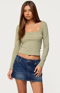 Edikted Mora Lace Trim Ribbed T-Shirt