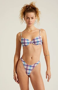 Third Charm Plaid Tracy Underwire Bralette Bikini Top