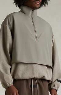 Fear of God ESSENTIALS Dust Heather Grey Nylon Fleece Mock Neck Sweatshirt