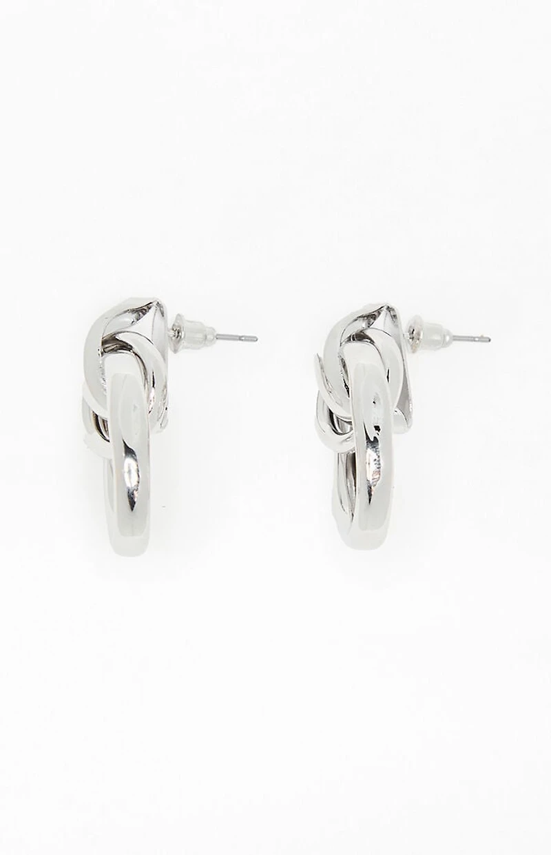 LA Hearts Silver Oval Hoop Earrings