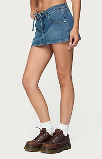 Edikted Ziggie Tie Front Denim Mini Skort