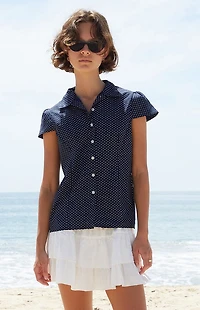 John Galt Navy Polka Dot Rue Collared Top