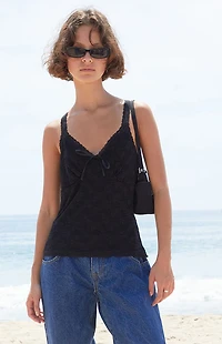 John Galt Black Amara Lace Tank Top