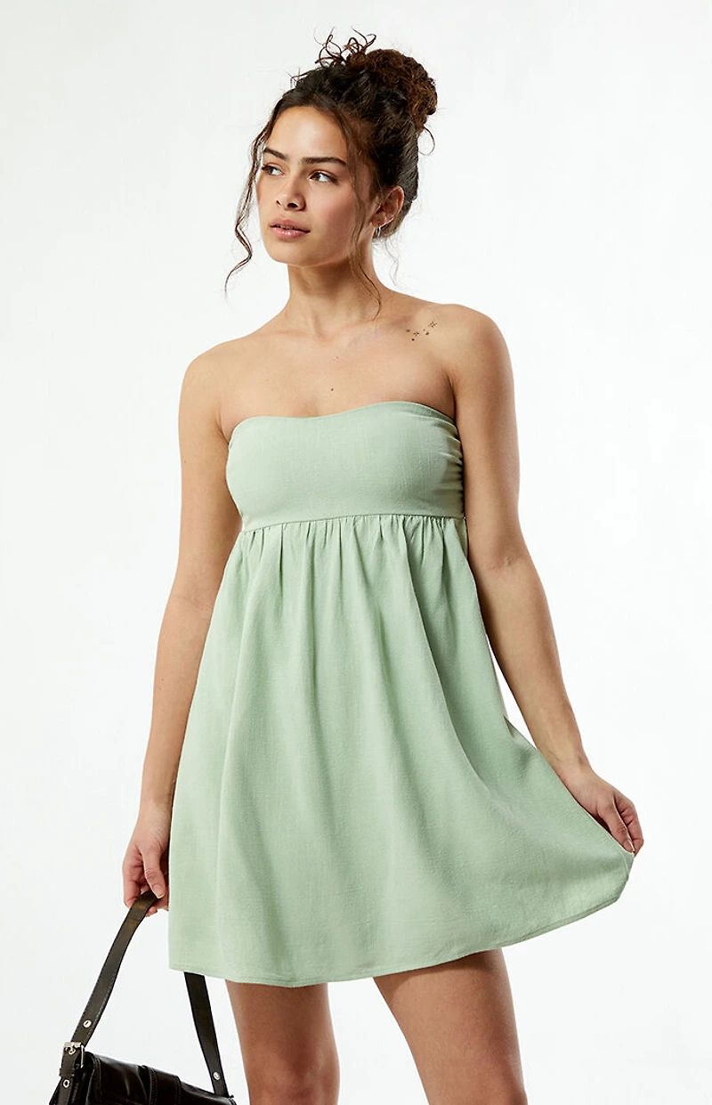 Your Favorite Tie Back Strapless Babydoll Mini Dress
