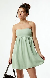 Your Favorite Tie Back Strapless Babydoll Mini Dress