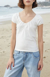 John Galt White Floral Gina Cinched Top