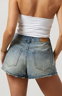 Pacsun Medium Indigo Distressed Denim Mom Shorts
