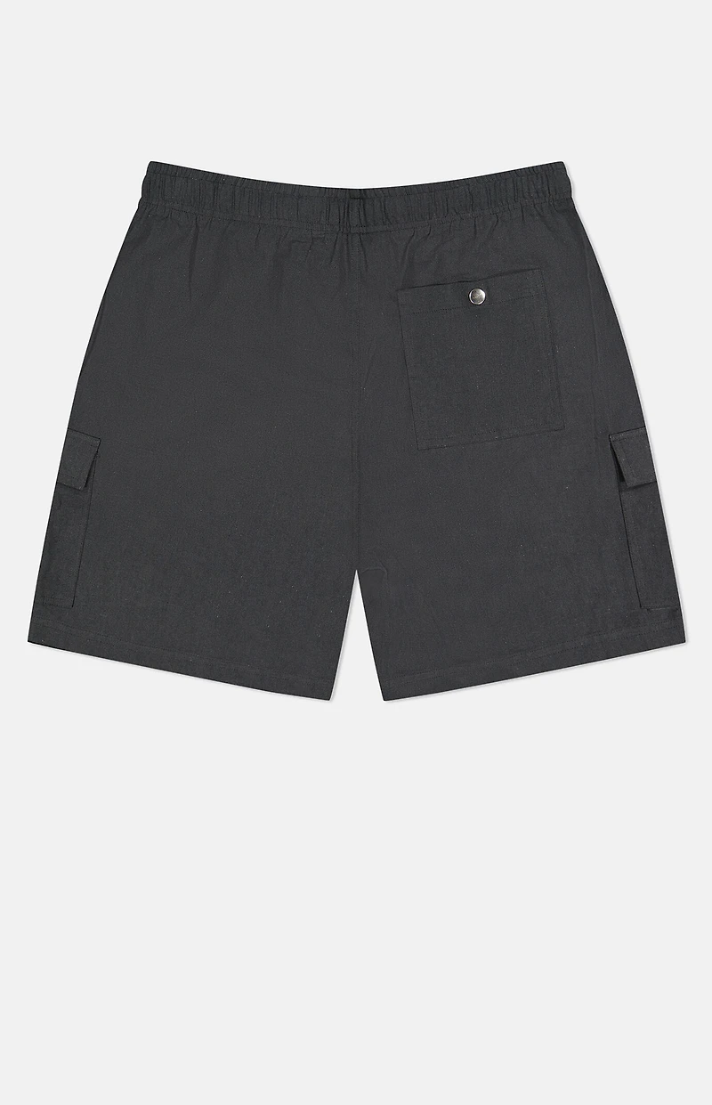 WeSC Black Linen Utility Cargo Shorts
