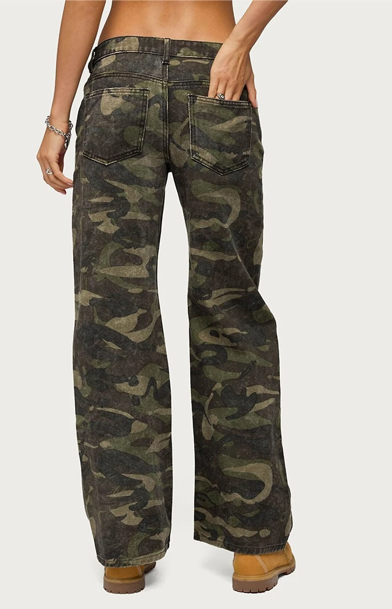 Edikted Soya Camo Low Rise Baggy Jeans