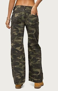 Edikted Soya Camo Low Rise Baggy Jeans