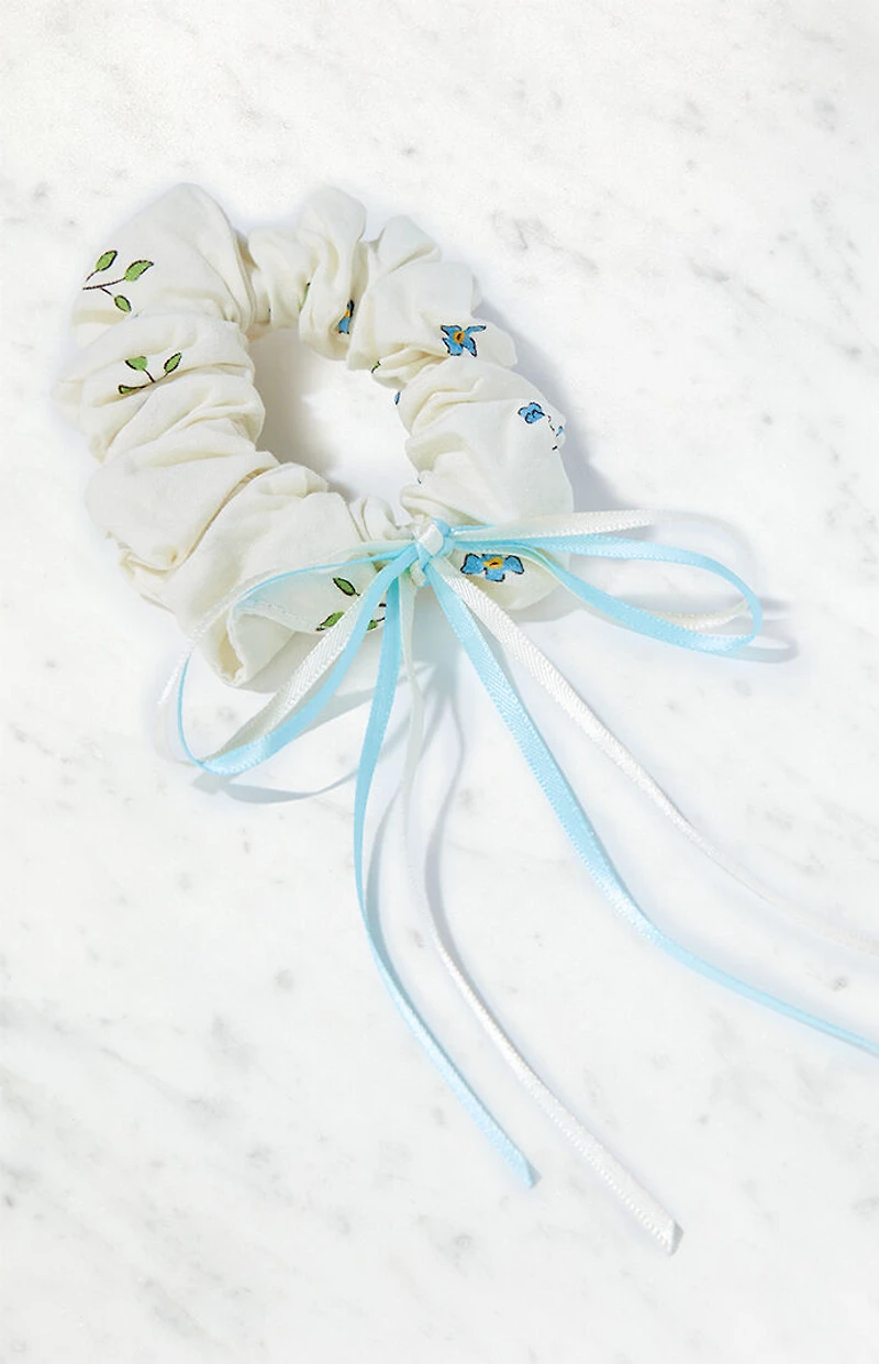 Pacsun Blue Floral Bow Hair Scrunchie