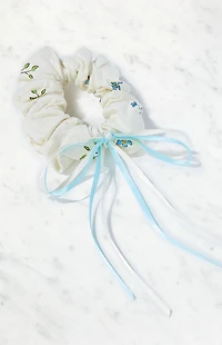 Pacsun Blue Floral Bow Hair Scrunchie