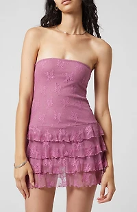 Beverly and Beck Mollie Lace Ruffle Strapless Mini Dress
