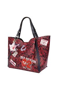True Religion Red Multi Patch Graphic Tote Bag