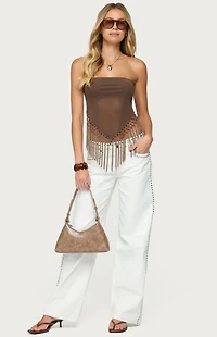 Edikted Backless Sheer Mesh Strapless Top