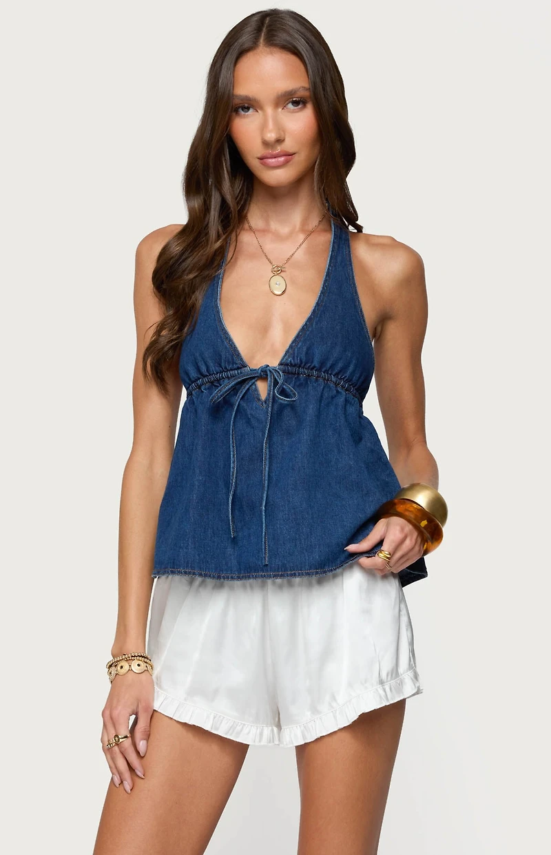 Edikted Safia Denim Halter Top