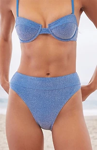 Cupshe Blue Shiny Banded Extra Cheeky Bikini Bottom