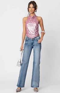 Edikted Shiny Backless Cowl Neck Top