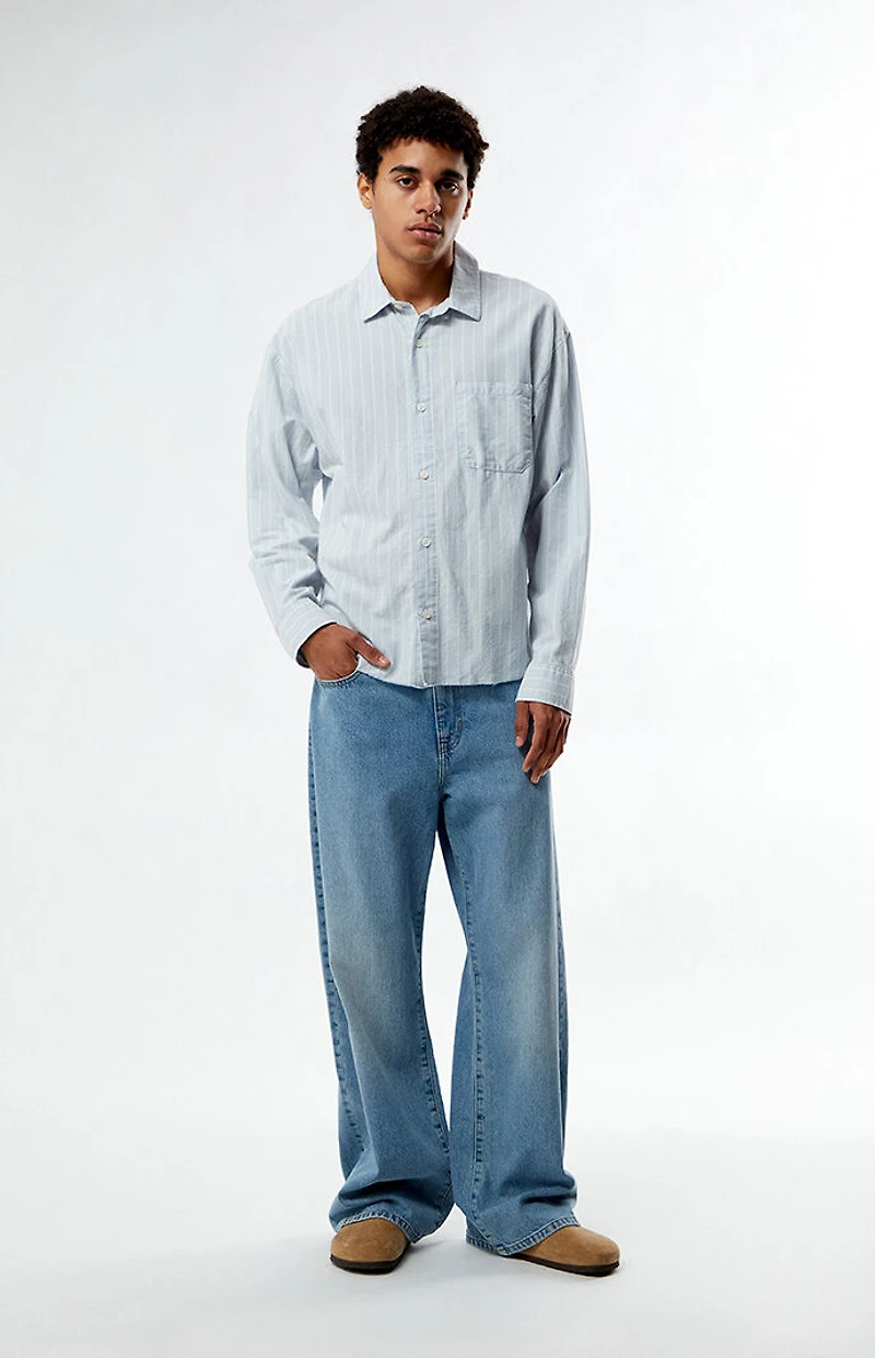 Pacsun Light Blue Striped Oxford Button Down Long Sleeve Shirt