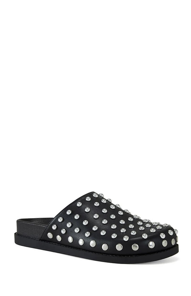 AZALEA WANG Women's Black Faux Leather Studded Traverse Mules