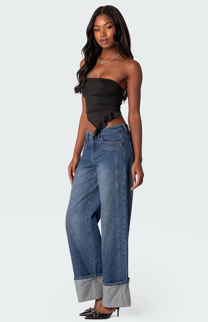 Edikted Hayley Lace Up Ruffle Tube Top